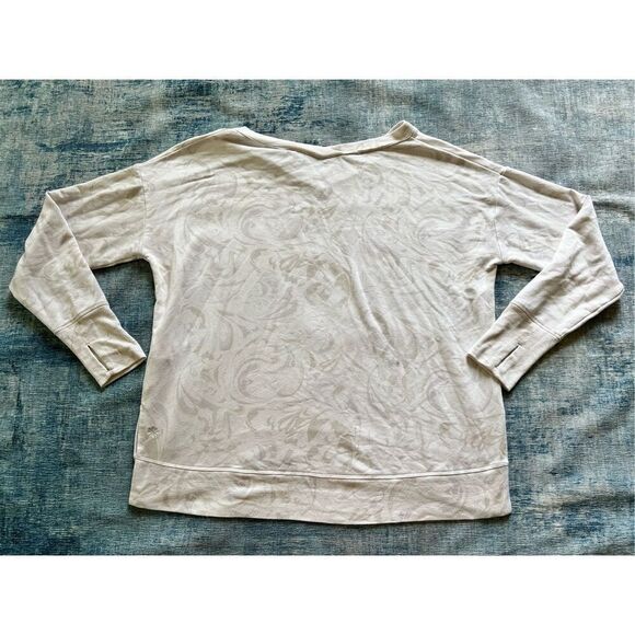Athleta Agate Paisley Cream Coaster Luxe V Neck Sweatshirt Large - Picture 3 of 10